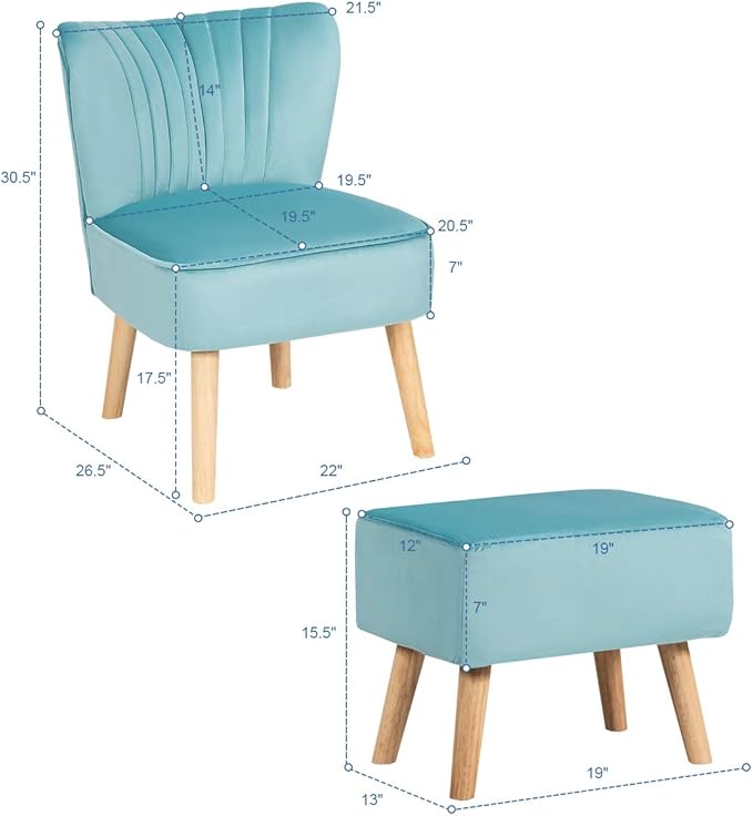 Giantex Velvet Accent Chair with Ottoman Modern Tufted Upholstered Chair with Footrest Firm Wood Legs Leisure Single Club Chair Set for Living Reading Room Bedroom (Turquoise)