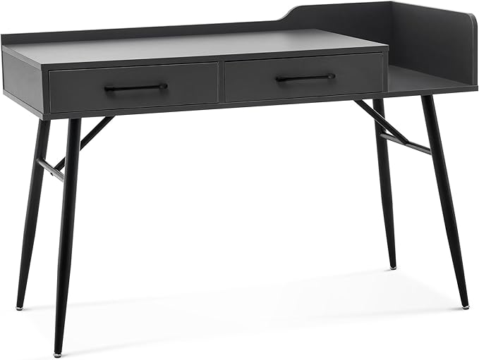 ivinta Computer Desk 47 Modern Home Office Table with Storage Laptop PC Writing Desk with 2 Drawers for Small Spaces Living Room Bedroom Study Room 7155 (Dark Grey)