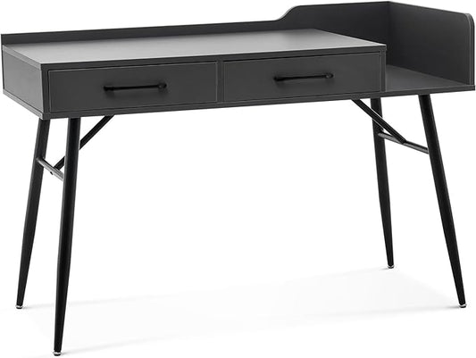 ivinta Computer Desk 47 Modern Home Office Table with Storage Laptop PC Writing Desk with 2 Drawers for Small Spaces Living Room Bedroom Study Room 7155 (Dark Grey)