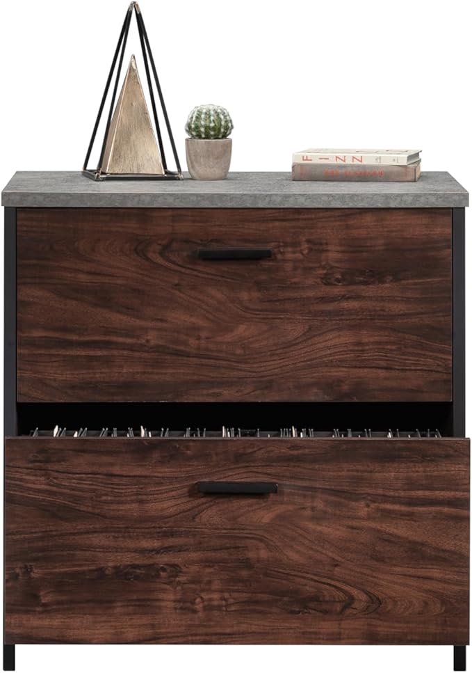 Modern Lateral 2 Drawer Small File Cabinet with Lock Under Desk Locking Storage Drawers Organizer for HomeOffice Engineered Wood Filing CabinetsDarkWalnut