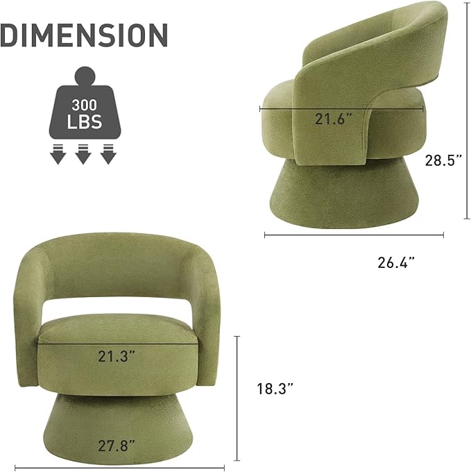 Bonzy Home Swivel Barrel Chair Velvet Accent Armchair 360 Degree Swivel Club Chair for Living Room Bedroom Reception Room 2 Pack Green