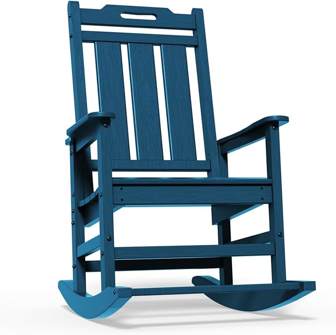 Rocking Chair Outdoor Rocking Chair for Adults HDPE Outdoor Chairs with Footboard All Weather Resistant Porch Rocker Navy