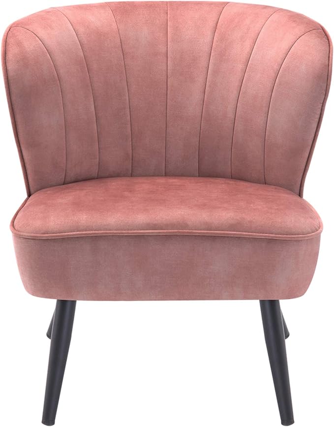 DUHOME Living Room Chair Armless Slipper Accent Chair Sofa Chair Reading Chair Upholstered Velvet Fabric for Bedroom Pink