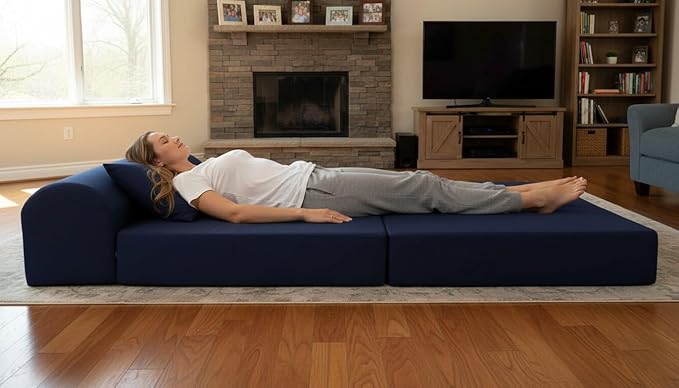 D&ampD Futon Furniture Sleeper Chair Folding Foam Bed Portable Studio Guest Sofa Beds 6 x 32 x 70 Navy Blue