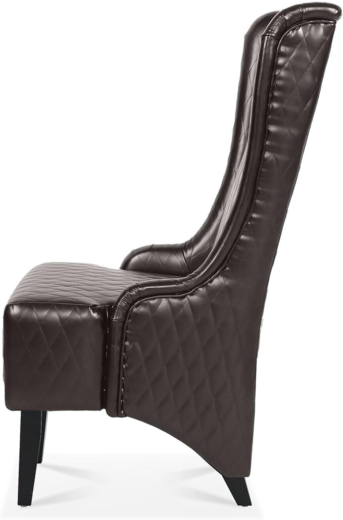 GDFStudio 23 Wide High Back Accent Chair Upholstered Wingback Chair Armless Design Modern Vintage High Back Chair with Soft Padded Seat and Wooden Legs for Living Room Bedroom Dark Brown+PU