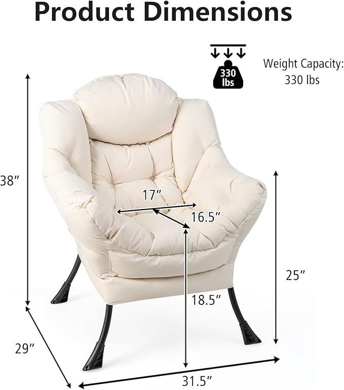 GORELAX Modern Lazy ChairUpholstered Lounge Accent Chair Single Leisure Sofa Chair with Armrests &amp Side Pocket Comfy Reading Chair for Bedroom Living Room Dorm Room (Beige)