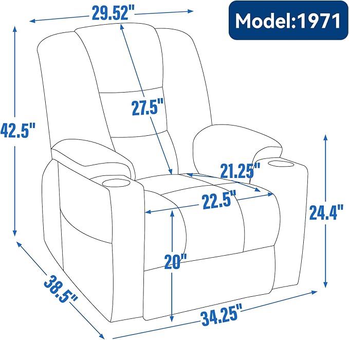 Large Power Lift Recliner Chair with Massage and Heat Overstuffed Wide Living Room Recliner Chairs Comfy Bedroom Recliners for Adults Lazy Boy Reclining Chair for Small SpacesGrey
