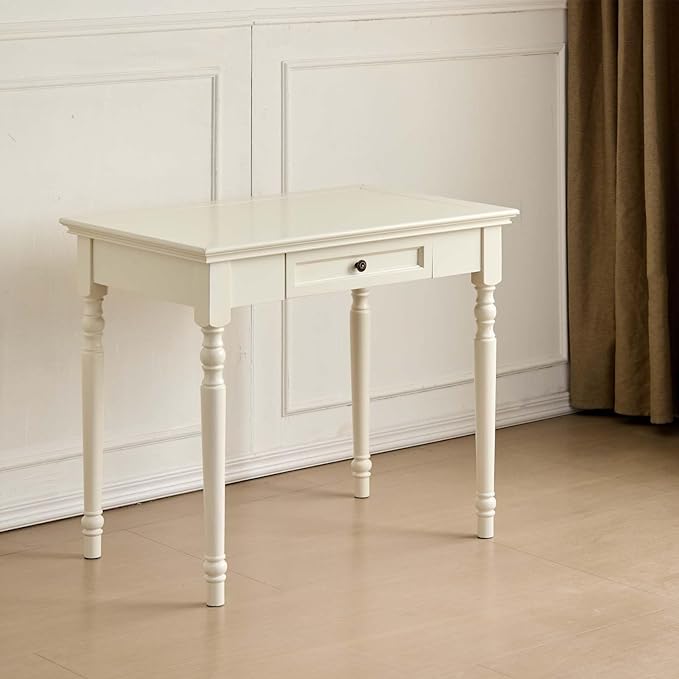 ADORZ 35’’ White Desk with Drawers Solid Wood French Country Desk for Home Office Study Room Bedroom – Ideal for Storage and Organization