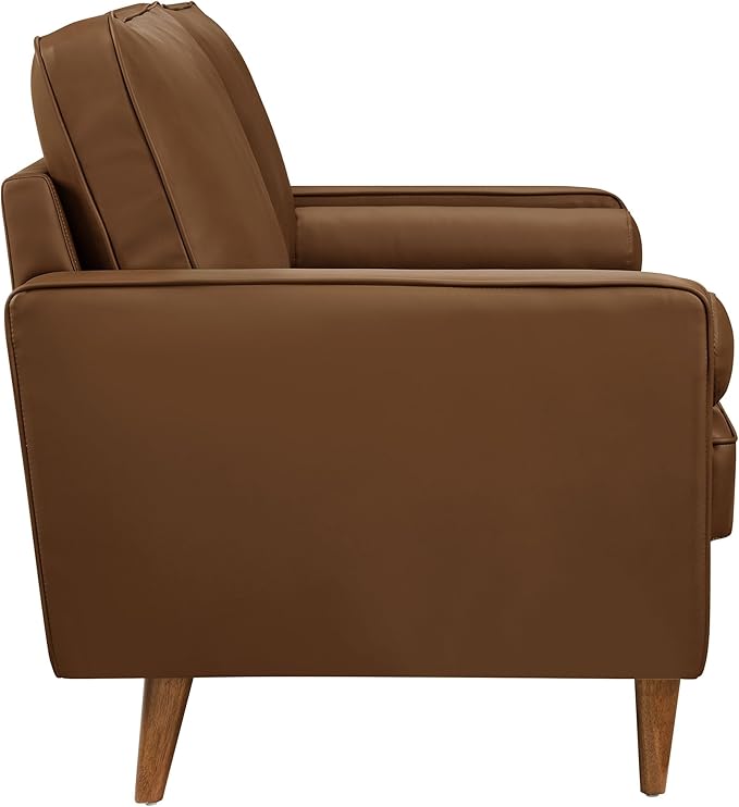 Modway Valour 62 Inch Faux Leather Loveseat in Brown – Wide Faux Leather Loveseat Sofa with Wood Legs - Small 2-Seater Sofa with Tufted Seat for Living Room or Office