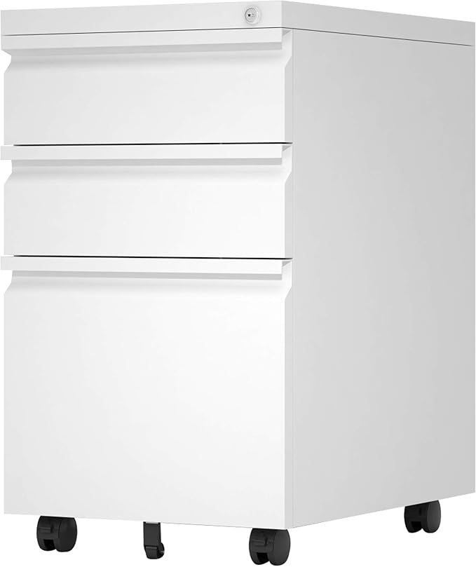 3 Drawer Mobile File Cabinet Under Desk Office 3 Drawer Locking File Cabinet Installation Required Letter/Legal Size (White)