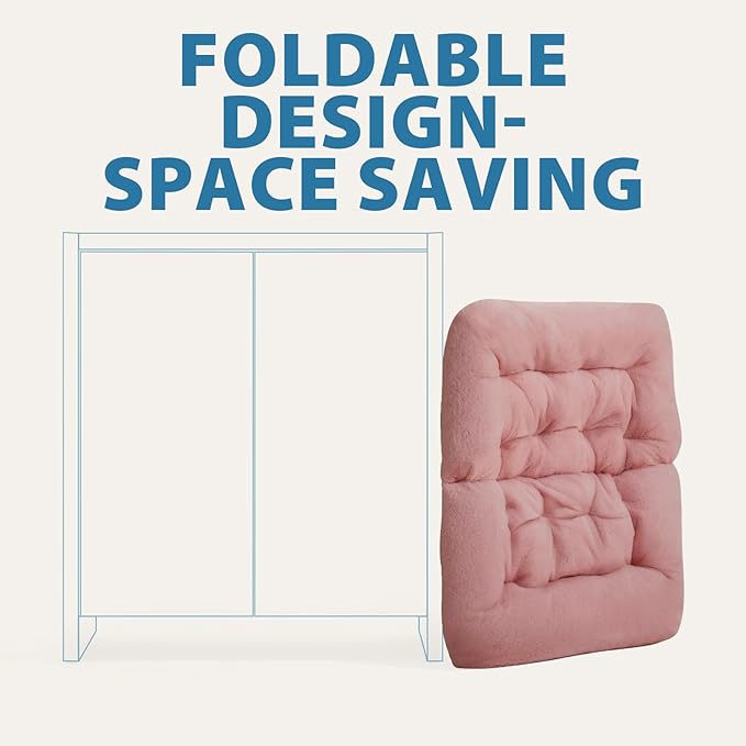 OAKHAM Comfy Chair for Adults Soft Faux Fur Folding Lounge for Bedroom Living Room Dorm Rooms Flexible Reading Chair for Teens Kids X-Large Foldable (Faux Fur-Blush Pink)
