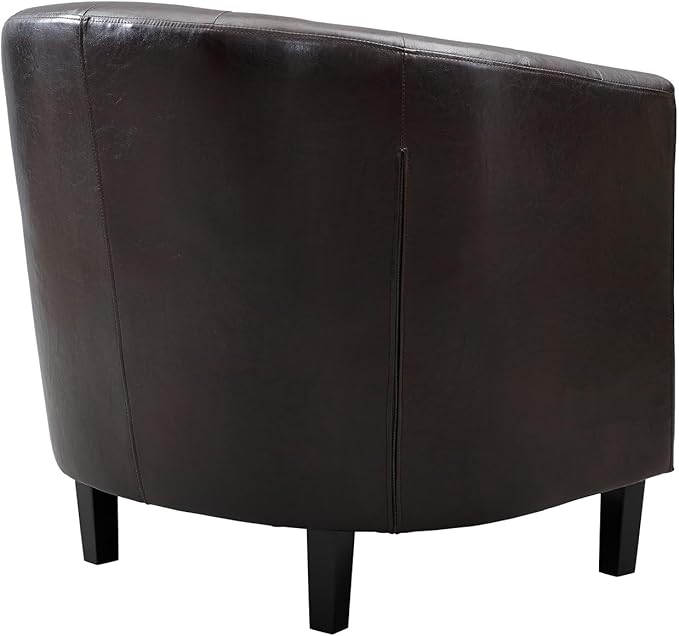 Naomi Home Emma Faux Leather Armchair Modern Tufted Barrel Accent Chair with Wooden Legs Wide Seat &amp Supportive Back for Living Room Bedroom or Office - Espresso