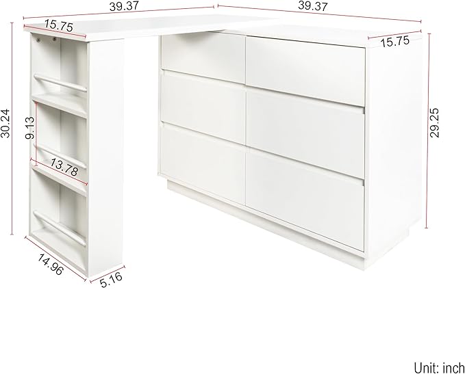 Jmyab L Shaped Computer Desk with Drawers Modern Corner Home Office Desk with Reversible Storage Cabinet Long Study Writing Table Workstation for Home Office White