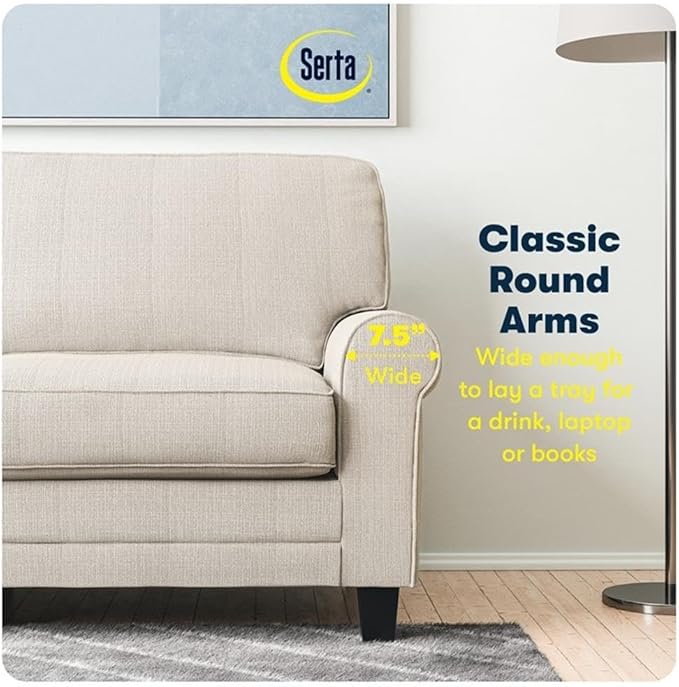 BOWERY HILL 61 Rolled Arm Loveseat Sofa Beige Upholstered Anti-Pilling Polyester Fabric Removable Covers Compact Space-Saving Design Solid Wood Frame Modern Classic Style for Living Room or