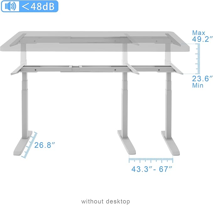 Fromann Dual Motor Standing Desk Frame 3 Stage Legs Electric Heavy Duty Sit Stand up Height Adjustable Desk Base for Home and Office (Grey)