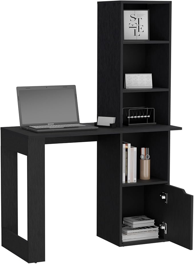 Iowa Computer Desk Home Office Setup with Bookshelf Black