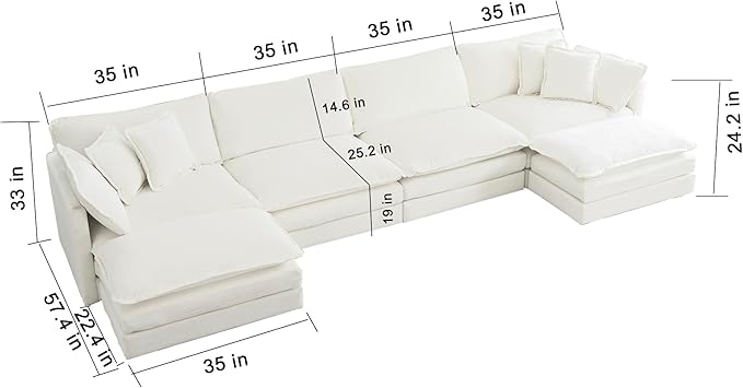 healthomse Modular Sectional Sofa for Living RoomU Shaped Couch 5 Seater Convertible Sectional Couch with 2 OttomanChenille (Beige 146.5Inch-U Shape)