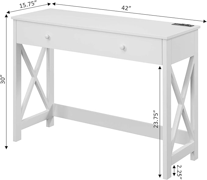 Convenience Concepts Oxford Desk with Charging Station 42 White