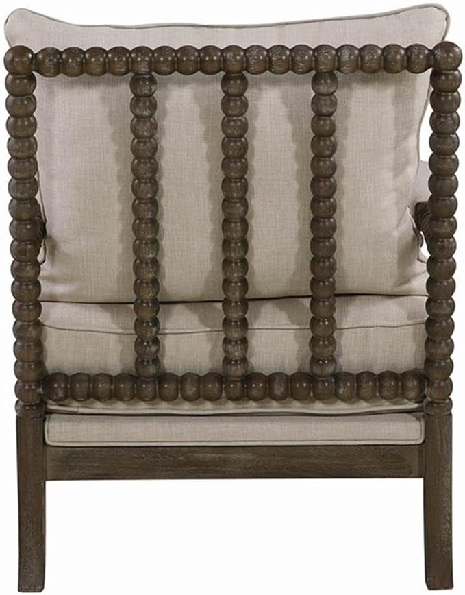 BOWERY HILL Modern Accent Chair Beige Fabric Upholstery Dark Walnut Wood Finish Cushion Back 38 H x 29.5 W x 34 D Casual Style Solid Pattern Living Room Seating