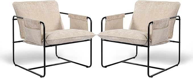 Modern Accent Chair Comfortable Living Room Chairs with Armrests Lounge Chair with Metal Frame Chenille Upholstered Bedroom Reading Chair