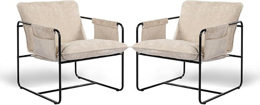 Modern Accent Chair Comfortable Living Room Chairs with Armrests Lounge Chair with Metal Frame Chenille Upholstered Bedroom Reading Chair