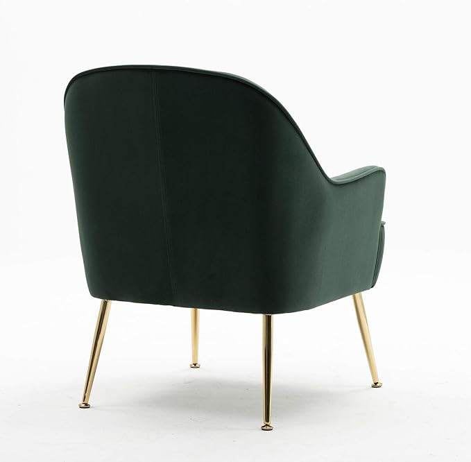 Modern Ergonomics Soft Velvet Fabric Material Accent Chair with Gold Legs and Adjustable Feet Screws for Indoor Home Living RoomDark Green