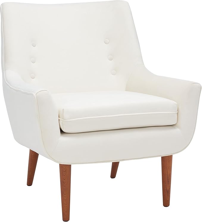 SAFAVIEH Home Collection Amina Mid-Century Modern Cream Velvet Accent Chair