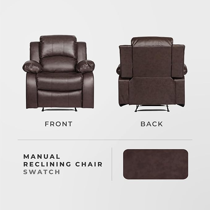 Lexicon Humphreys Faux Leather Wall Hugger Recliner Chair for Living Room Office RV - High-Density Foam Sturdy Solid Wood Frame - Chairs Living Room Recliners for Small Spaces - Brown