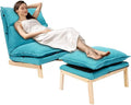 Single Lazy Sofa Lounge Chair with Footstool 5-Position Reclining Comfort for Living Room Balcony Japanese Tatami Floor Recliner Modern Leisure Recliner Indoor Use Blue