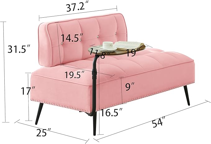 KEIKI 54 2Seat Velvet Loveseat Sofa Couch Rotating Side Table Memory Foam for Feminine Retreat Home Office Style Conscious Glam Seekers Cozy Warm Perfect for Entertaining Refined Design Pink