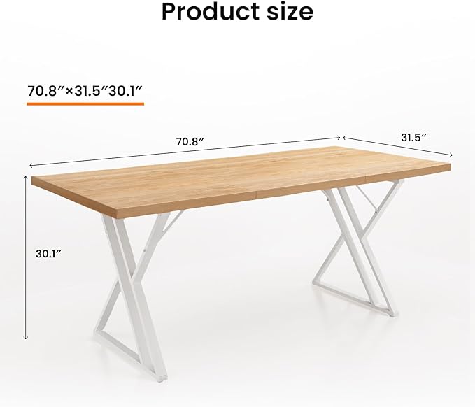 70.9Inch Office Desk Executive Office DeskModern Industrial Style Z-Shaped Table Legs Country Black Wood Grain Top for Home Office Study Conference (Natural)