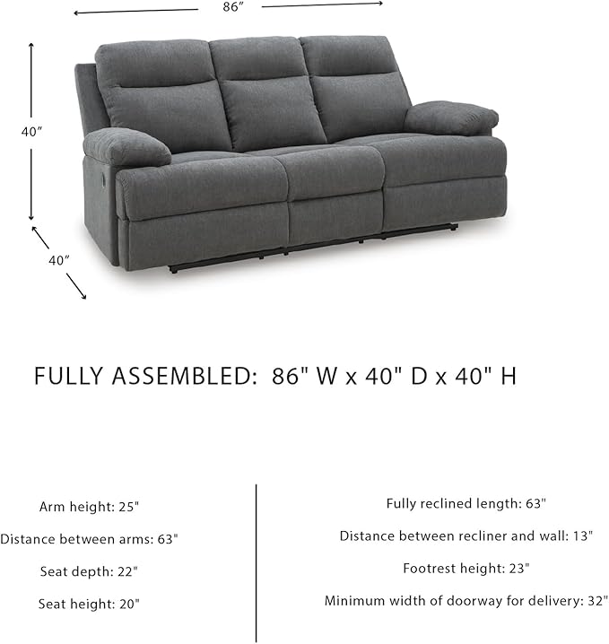 Signature Design by Ashley Yarrow Lane Classic Chenille Manual Pull Tab Reclining Sofa with Drop Down Table and USB Charging Gray