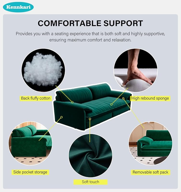 66 Queen Size 3-in-1 Convertible Pull Out Sofa Bed with Side Storage for Small Spaces Multi-Functional Velvet Sleeper Sofa with Wheels for Living Room and Bedroom (Green)