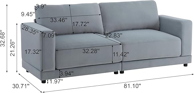 Merax 81'' Modern 2 Seater Arm Sofa with Soft Fabric UpholsteryLoveseat for Small Spaces Durable Frame Easy Assembly Couches for Apartments &amp Living RoomsGray
