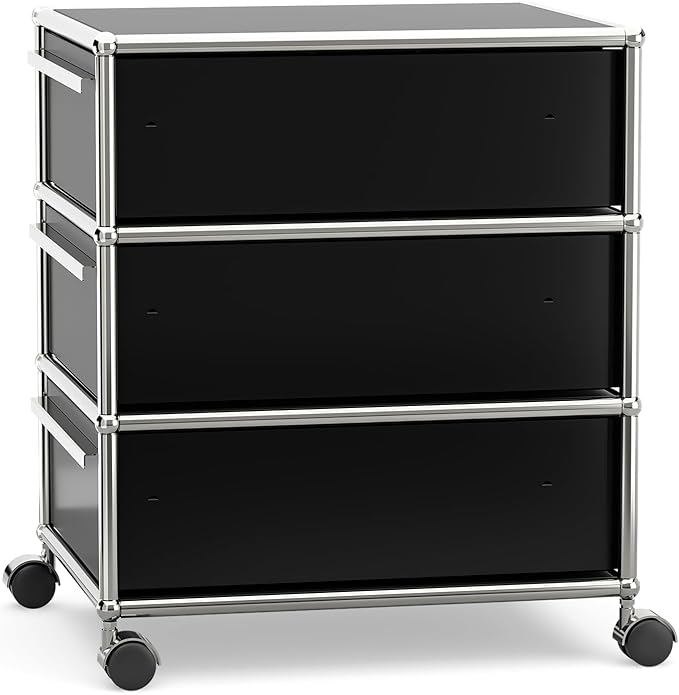 Steel Mobile File Cabinet for Office &amp Home with 360° Silent Wheels Smooth Drawer Slides Large Capacity Waterproof and Rust-Proof Stylish &amp Durable Storage Cabinet (3 Drawer Black)