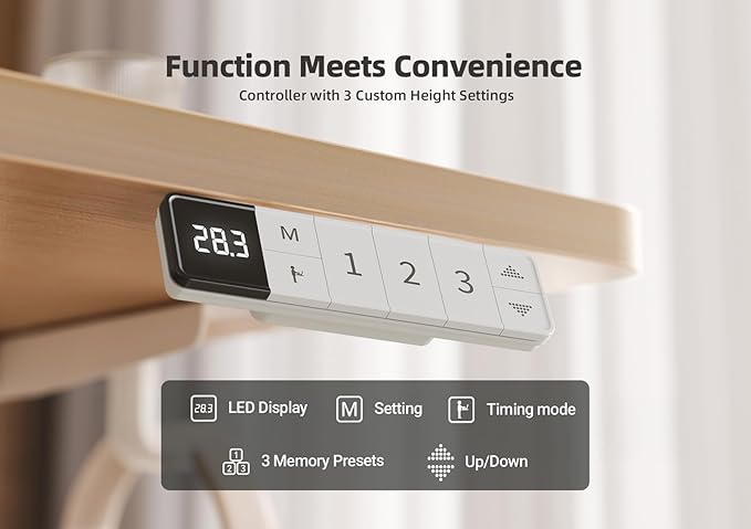 YDN Electric Standing Desk Adjustable Height 48 x 24 Inches Stand up Desk with Cable Management Home Office Desks with Splice Board &amp White Frame Nature Top