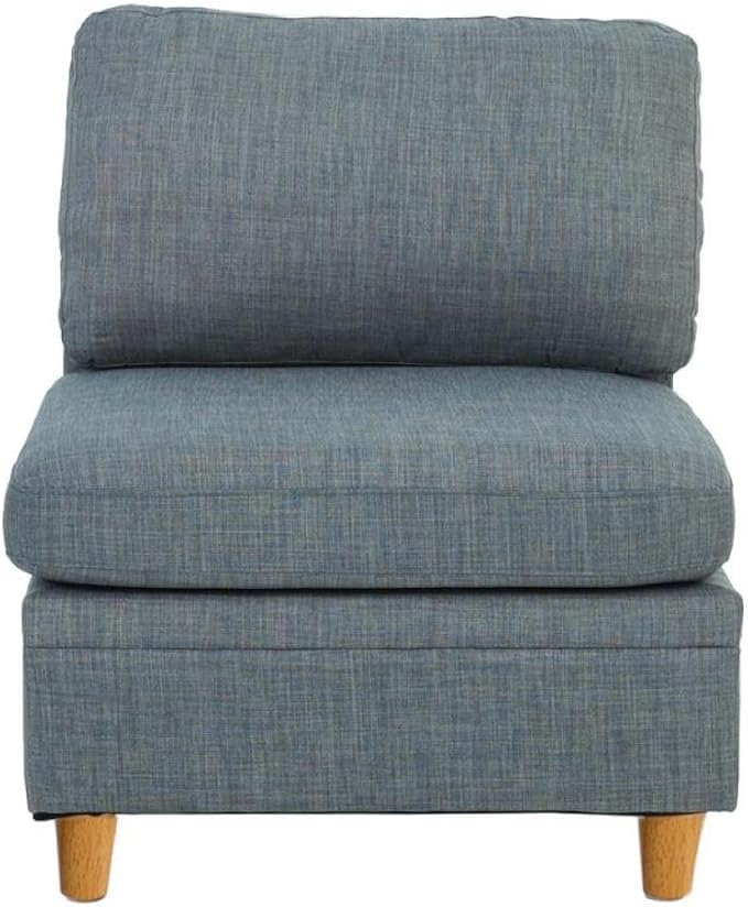 Living Room Seating Set: Contemporary Armless Chair in Steel Color Fabric - 1 Piece - Wooden Deco Base