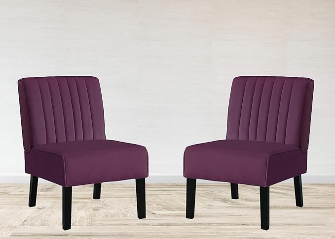 Reese Mid Century Modern Accent Chairs Set of 2 with Minimalist Design Elegant Velvet Upholstery and Solid Wood Legs Ideal for Living Room or Bedroom Eggplant