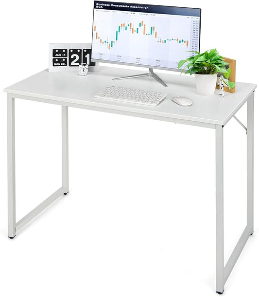 COSTWAY Home Office Computer Desk 40 inch Modern Simple Writing Study Desk Metal Frame Gaming Desk Laptop PC Workstation for Living Room Bedroom &amp Study (White)