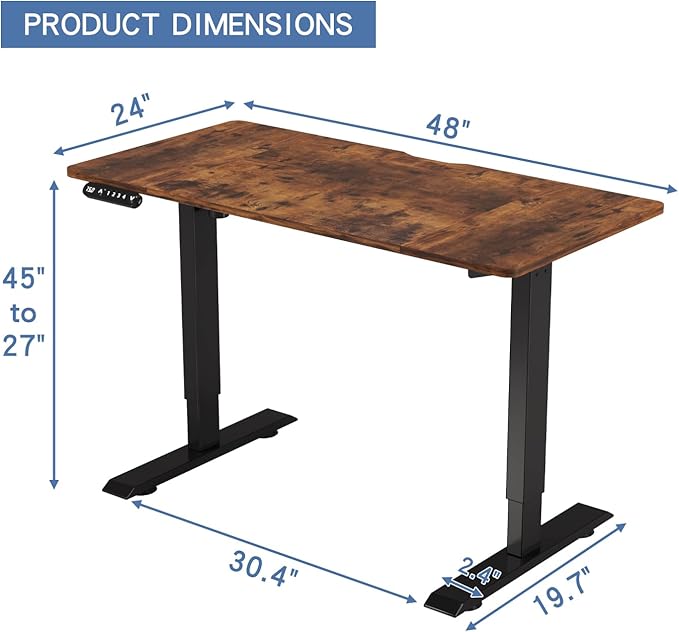bilbil Height Adjustable Electric Standing Desk 48 x 24 Inches Sit Stand up for Work Office Home Ergonomic Rising Computer Table with Memory Preset with Splice Desktop (Rustic Brown)