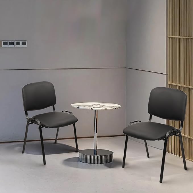 CLATINA Stacking Waiting Room Chairs PU Leather Armless Office Guest Chair with Metal Frames Stackable Conference Room Chairs No Wheels for Reception Lobby Side Meeting Training School Black