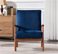 Container Furniture Classic Living Room Mid Century Modern Accent Chair with Unique Open-Framed Arm Design and Solid Wood Frame Velvet Armchair Dark Blue