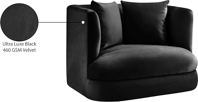Meridian Furniture 699Black-C Alder Collection Modern | Contemporary Chair with Ultra Luxe Black Velvet 460 GSM Velvet Solid Wood Frame 38 W x 36 D x 30 H Black
