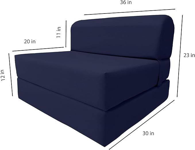 D&ampD Futon Furniture Sleeper Chair Folding Foam Bed Portable Studio Guest Sofa Beds 6 x 36 x 70 Navy Blue