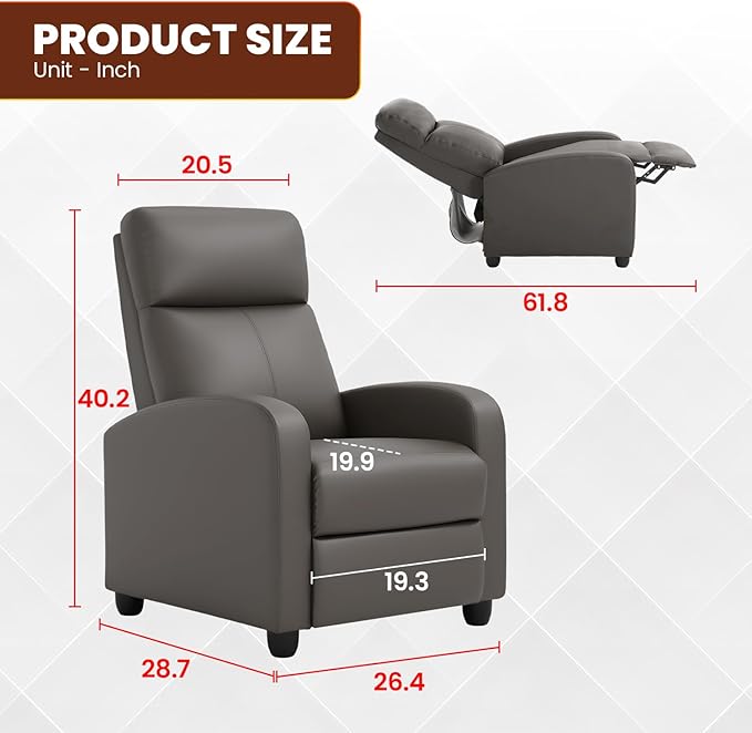 BestMassage | Recliner Chair | No Massage Function | Pu Grey | with Lumbar Support Adjustable Push Back Wide Armrests Footrest &amp Padded Seat | Easy Assembly | for Living Room Home Theatre