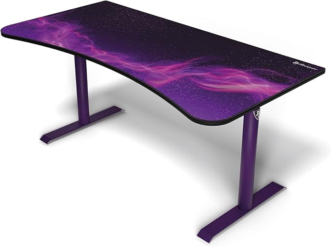 Arozzi Arena Special Edition Ultrawide Curved Gaming and Office Desk with Full Surface Water Resistant Desk Mat Custom Monitor Mount Cable Management Cut Outs - Purple Galaxy