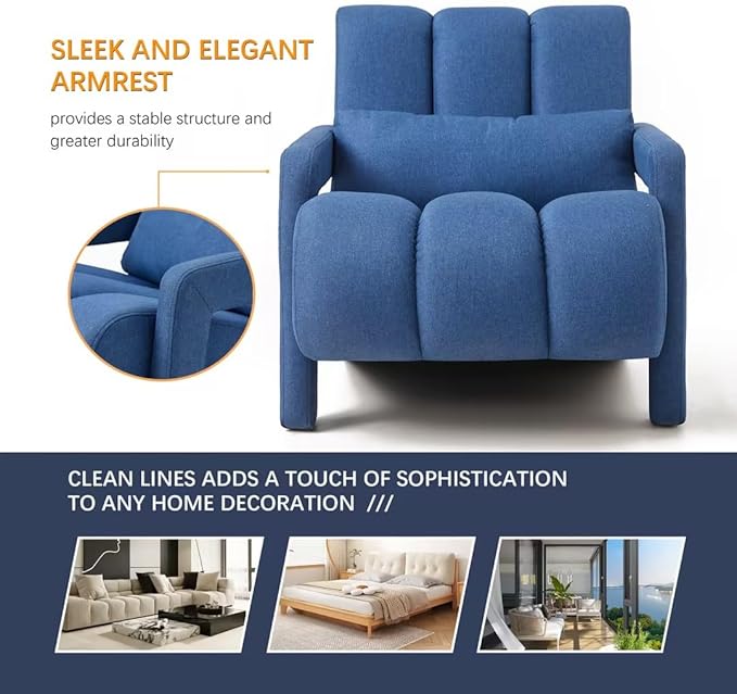 Christopher Knight Home Smyth Modern Armchair Upholstered Accent ChairMinimalist Lounge Chair Cozy Seating Chairwith Linen Fabric and a Pillow Bedroom Chair Navy Blue