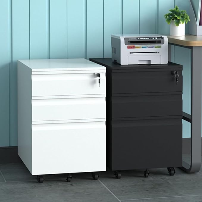 Filing Cabinets for Home Office 3 Drawer File Cabinet Rolling File Cabinet for Letter File Anti-tilt Design Office Drawer Cabinet Under with Lock Space-Saving
