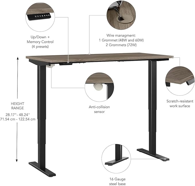 Move 40 Series by Bush Business Furniture 48W x 24D Electric Height Adjustable Standing Desk in Modern Hickory with Black Base