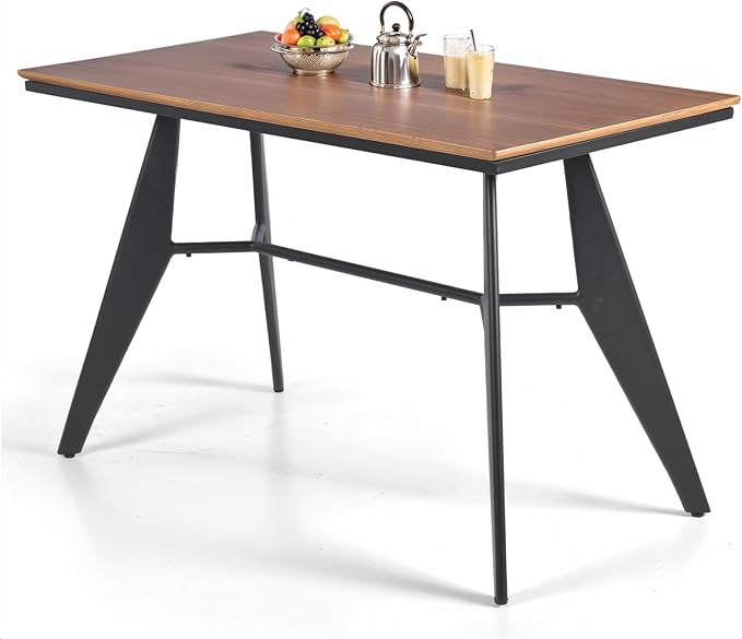 Modern Industrial Table with Heavy-Duty Steel Frame 47.3 x 23.6 Rectangular Tabletop Walnut Oak Finish Home Office Computer Desk Workstation Writing Desk Minimalist for Small Spaces